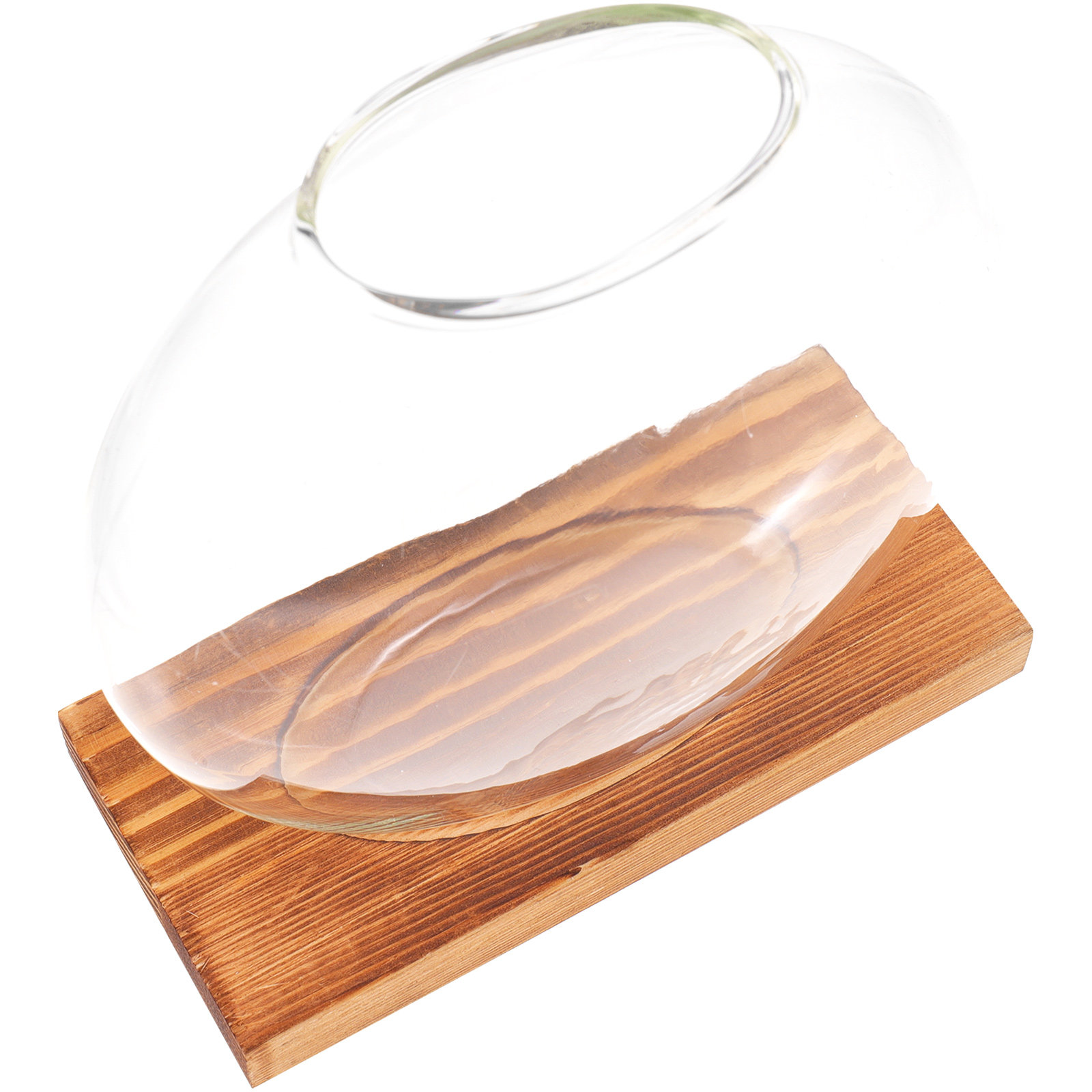 木製の台座が付いたガラス製の水耕栽培用花瓶。卓上装飾品として - Propagation Station Vase のレビューと価格