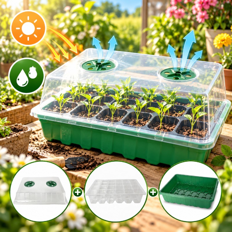透明の湿度調整ドーム付きの育苗トレー10個入り、3点セットの - Humidity Dome Kit のレビューと価格